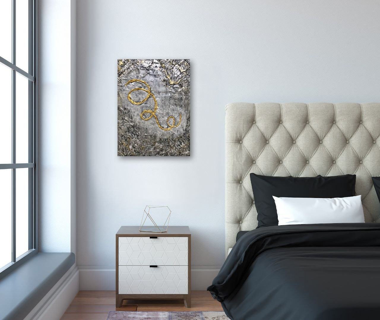 современный арт-объект из фактурной пасты и веревки