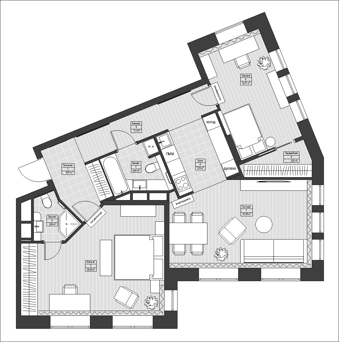 ЖК Велтон Парк. 3-к квартира. 93 м². Авторский дизайн интерьера