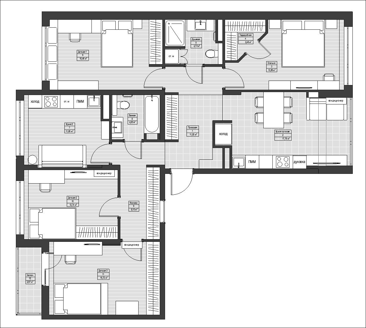 ЖК Скандинавия. 4-к квартира. 123 м². Авторский дизайн интерьера