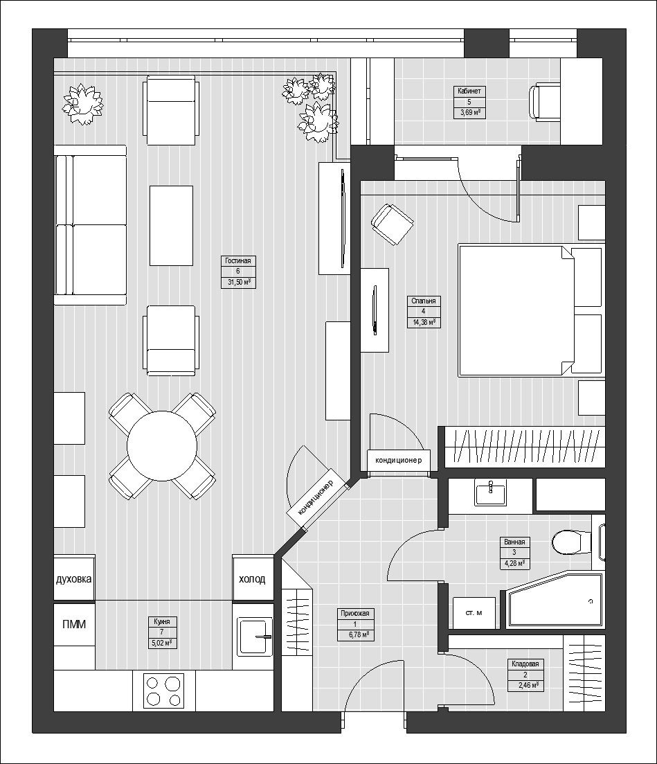 ЖК Новоясеневский. 1-к квартира. 68 м². Авторский дизайн интерьера