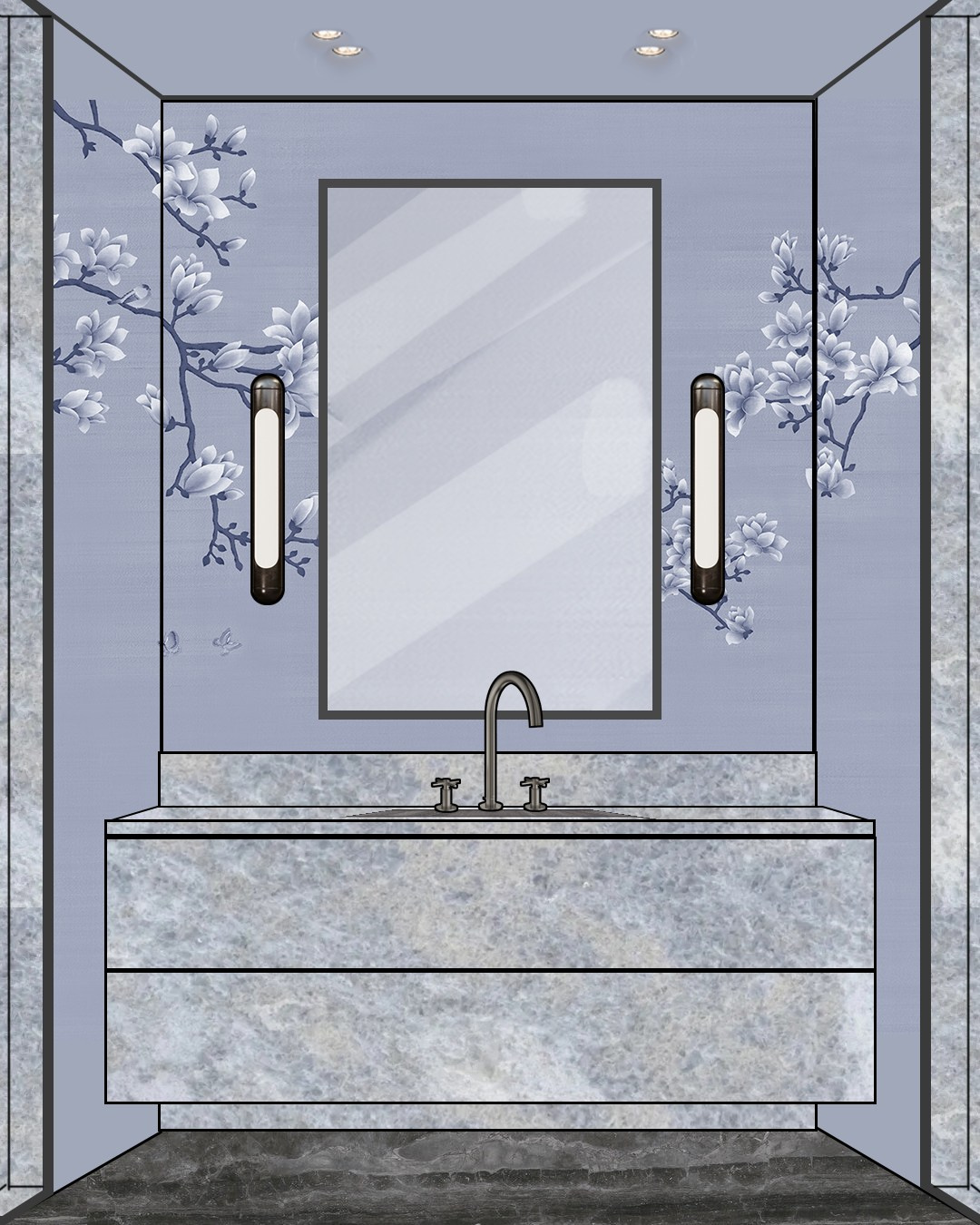 Декорирование апартаментов с небесно-голубой кухней и яркими акцентами. SHAIMERDINOVA INTERIORS