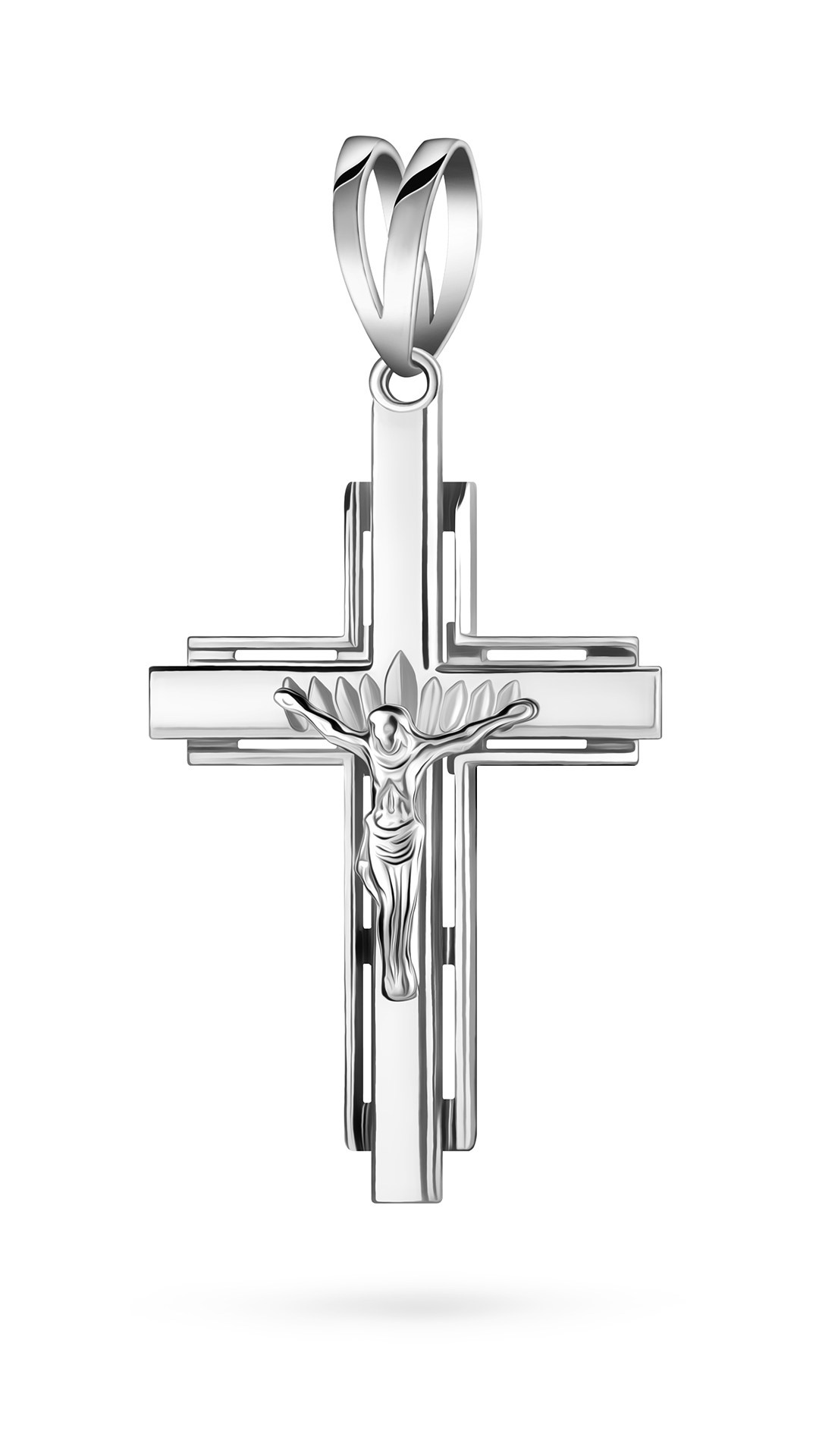 Фотосъемка ювелирных изделий, серебряный крест на белом фоне