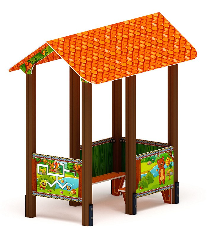 Домик средний 1 (Полянка) МФ 10.01.05-04 Габариты (ШхДхВ): 1430х2400х2350 Зона безопасности, мм: 2430х3400