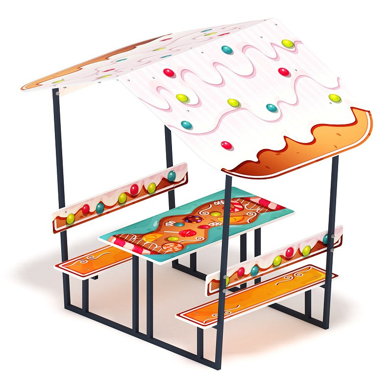 Столик детский с навесом (пряник) - МФ 31.01.08-06 Габариты (ШхДхВ): 1400x2180x1850 мм Зона безопасности, мм: 2400х3180