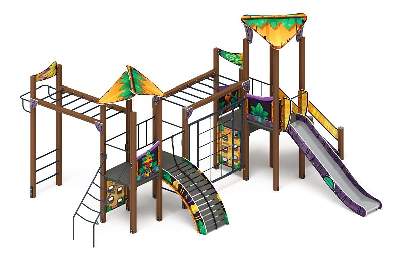 Волшебный город (Майя) - ДИК 2.19.01-01 - Игровой комплекс Н=1500                                                                                             Габариты (ШхДхВ): 6900x7380x4070                                                                                                                                                                    Зона безопасности, мм: 10380х10400                                                                                                                                                                     Скат горки: H=1500 (металлический скат)