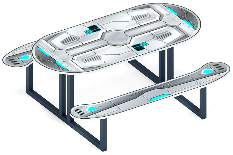 Столик детский овальный Космопорт МФ 31.01.09-04 Габариты (ШхДхВ): 1480x1340x625 мм Зона безопасности, мм: 2480х2340