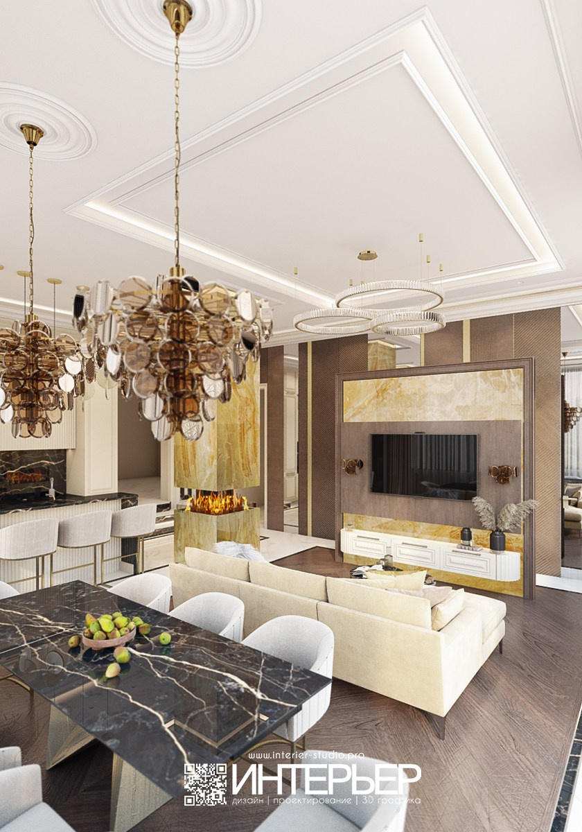 Дизайн-проект дома Ильи и Галины. Зона гостиной, кухни и столовой.Исправления. Дизайн интерьера, 3D визуализация и 3D моделирование. Создание проектов и чертежей. КМВ: Кисловодск, Пятигорск, Ессентуки и удаленно