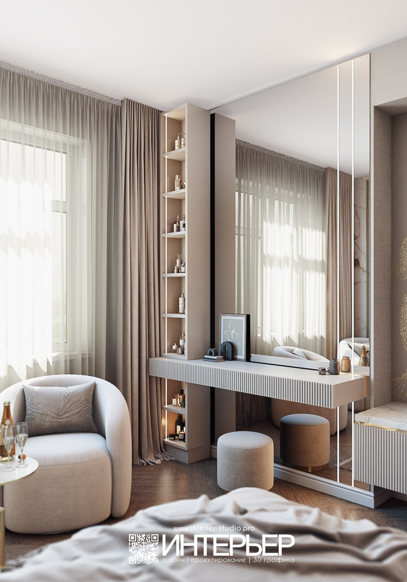 Спальня Ольги. Темный и светлый вариант. Дизайн интерьера, 3D визуализация и 3D моделирование. Создание проектов и чертежей. КМВ: Кисловодск, Пятигорск, Ессентуки и удаленно