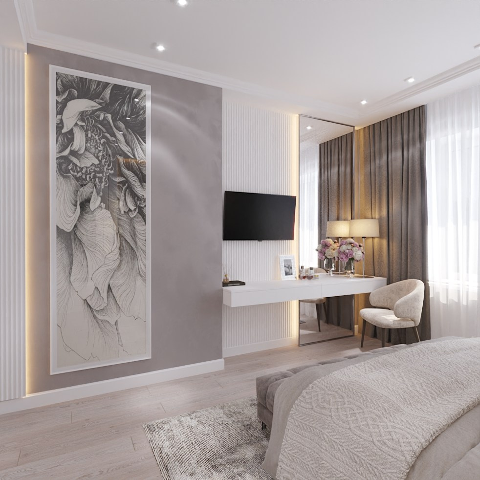 Спальня — современная классика. Студия дизайна FishkaRom в Краснодаре и по всей России