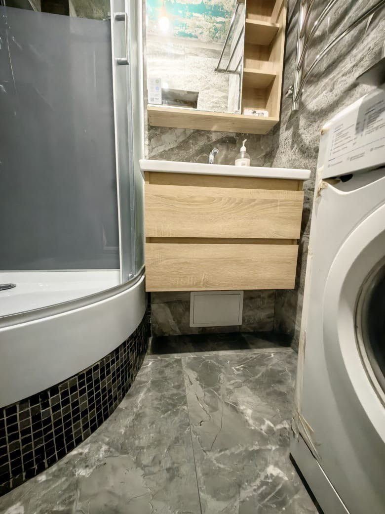 Ванная комната (ул. Чуйкова д. 38). Ремонт санузла, туалета, ванной под ключ в Казани. Укладка плитки