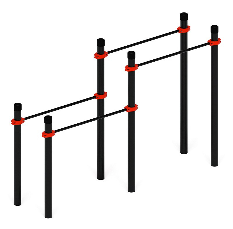 Воркаут 108 красный ВТ 12.11-01 Габариты (ШхДхВ):2880х740х1500 Зона безопасности, мм:5880х3740 Возрастные ограничения от 14 лет, весом не более 100 кг