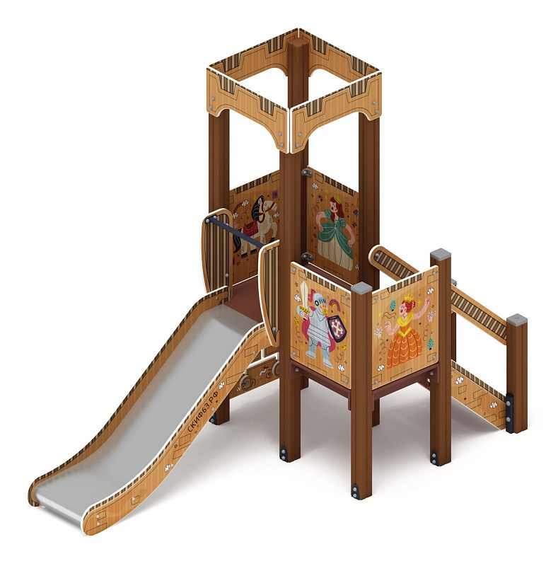 Королевство (Картонное) - ДИК 1.15.01-12 - Игровой комплекс H=900                                                                                                                 Габариты (ШхДхВ): 1480х3120х2650                                                                                                                                                                       Зона безопасности, мм: 4480х6620                                                                                                                                                                          Скат горки: H=900 (металлический скат)