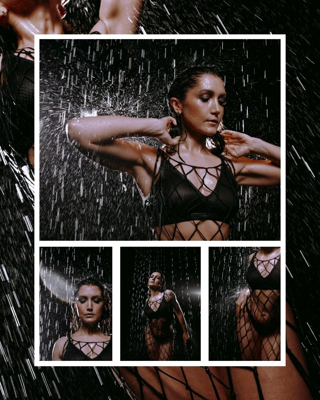 девушка под каплями воды