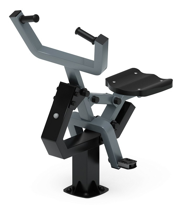 Наездник (серый) - Уличный тренажер - СТ 033-13.П Габариты (ШхДхВ): 720х960х1130 Зона безопасности, мм: 2000х2000 Оборудование предназначено для подростков в возрасте от 14 лет и взрослых, весом не более 100 кг. 