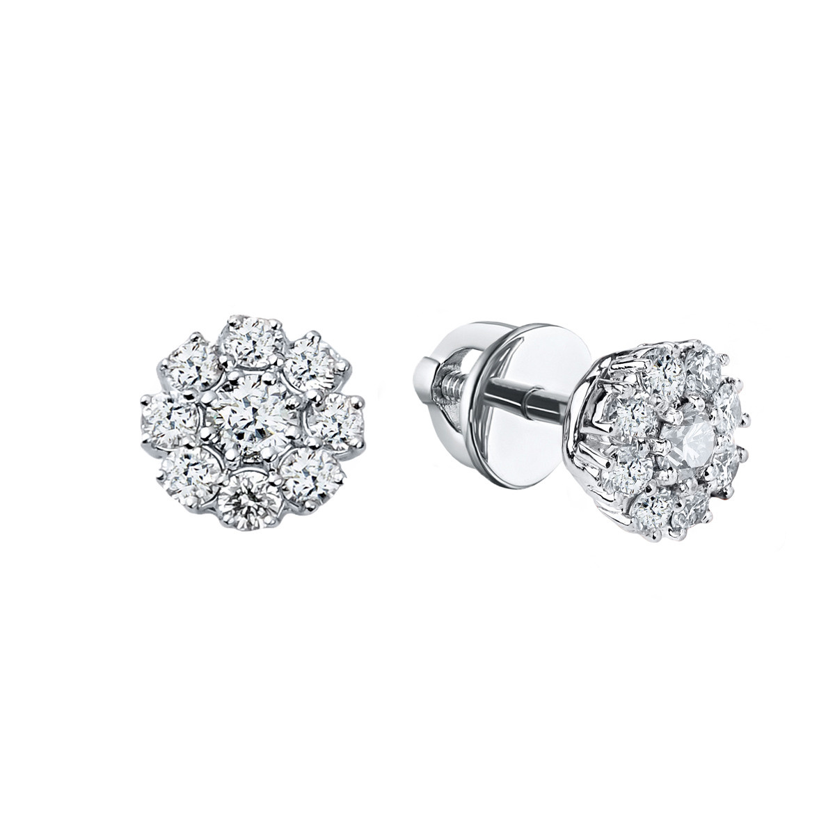 Ювелирные серьги из белого золота с бриллиантами на белом фоне