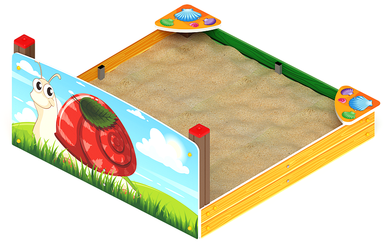 Песочница средняя с ограждением Улитка (Ракушки) - ИО 5.01.02-02 Габариты (ШхДхВ): 1700x1670x800 Зона безопасности, мм: 2700х2670