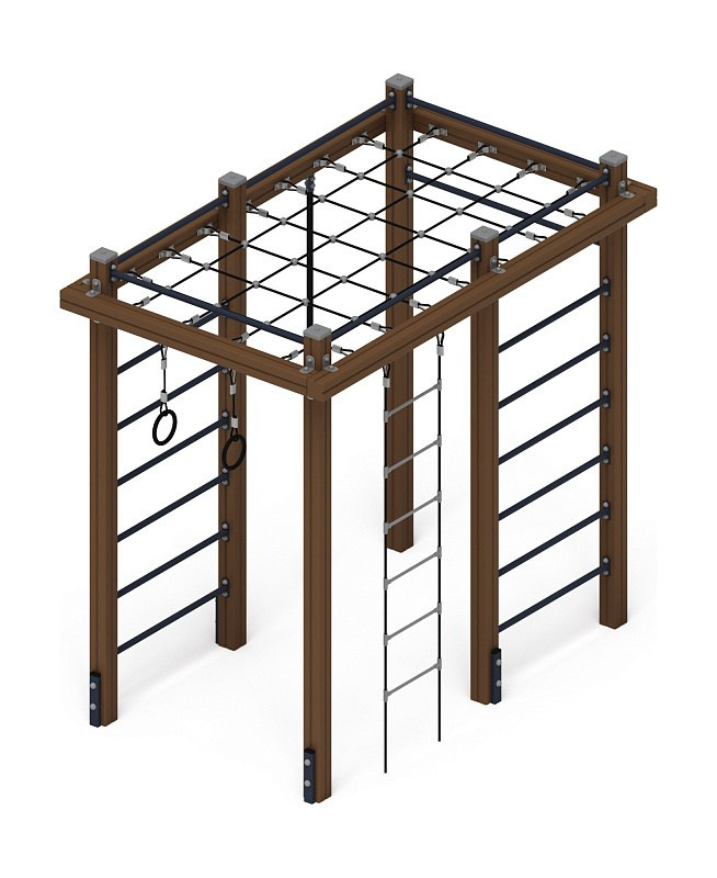 Спортивный комплекс Маугли - СК 2.02.05-01  Габариты (ШхДхВ): 2600х1600х2500 Зона безопасности, мм: 5600х4600 Возрастные ограничения 5-12 лет