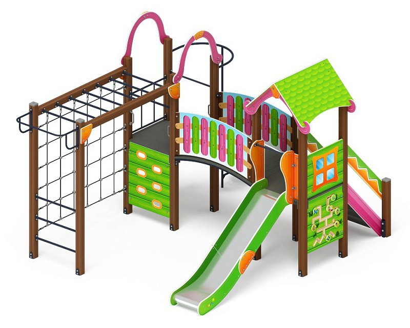 Лукоморье - ДИК 2.25.06-11.С - Игровой комплекс H=1200                                                                                                                      Габариты (ШхДхВ): 4480x3680x3040                                                                                                                                                                    Зона безопасности, мм: 7580х6680                                                                                                                                                                        Скат горки: H=1200 (металлический скат)