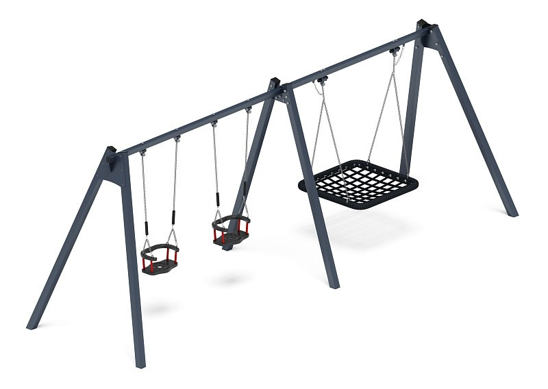 Качели М3 (графит) ИО 13.М.06.03.01.01-00.1.И1 Габариты (ШхДхВ): 5980х1630х2070 Зона безопасности, мм: 6000х7000 Возрастные ограничения от 3 лет, весом не более 70 кг