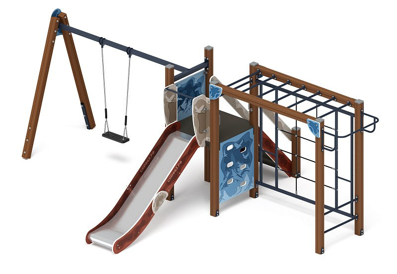 Счастливое детство (Алтай) - ДИК 2.01.02-04 - Игровой комплекс H=1200                                                                                          Габариты (ШхДхВ): 4080x6340x2500                                                                                                                                                                      Зона безопасности, мм: 8110х7840                                                                                                                                                                     Скат горки: H=1200 (металлический скат)