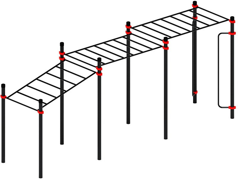 Воркаут ЛОВ 108 красный ВТ 102.11-01 Габариты (ШхДхВ):6190х1520х2600 Зона безопасности, мм:9190х4520