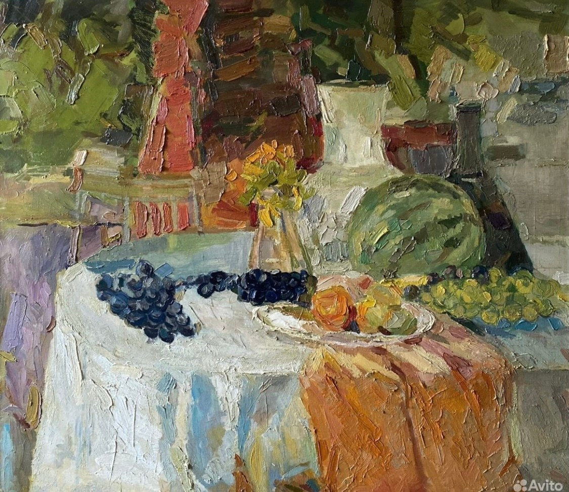 "Натюрморт по мотивам" 60Х80 см. Холст/масло, 2016 Импрессионизм, Натюрморт, Арбуз, Солнечный натюрморт, Яркий натюрморт