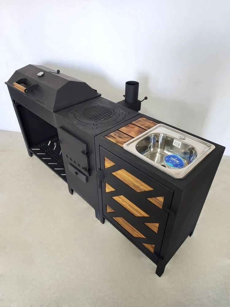 «ДЖЕТА» с печью под казан и смокер с реверсным движением жара. Купить / заказать мангал для дома в Краснодаре от производителя «Дарбин»