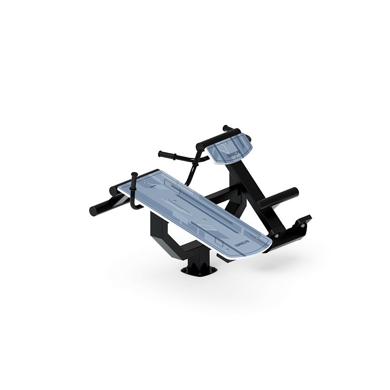 Гиперэкстензия+ лавка пресс (серый) СТ 038-13 Габариты (ШхДхВ): 1440х1690х980 Зона безопасности, мм: 1990х2005 Оборудование предназначено для подростков в возрасте от 14 лет и взрослых, весом не более 100 кг. 