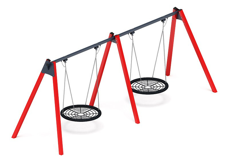 Качели-гнездо М2 (красный) - ИО 12.М.05.05.01-01 Габариты (ШхДхВ): 5790х1765х2265 Зона безопасности, мм: 5900х7000 Возрастные ограничения от 3 лет, весом не более 70 кг