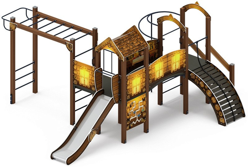 Рада (ЭКО) - ДИК 2.01.2.08-02 - Игровой комплекс H=1200                                                                                                                  Габариты (ШхДхВ): 6580x5730x3000                                                                                                                                                                       Зона безопасности, мм: 10080х8730                                                                                                                                                                 Скат горки: H=1200 (металлический скат)