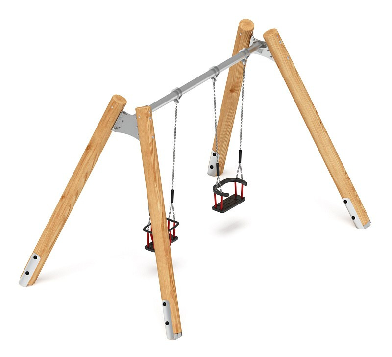 Качели (Лиственница) ИО 12.Р.01.04.01-Л.И2 Габариты (ШхДхВ): 3800х2250х2470 Зона безопасности, мм: 3800х6950 Возрастные ограничения от 1 до 12 лет, весом не более 70 кг