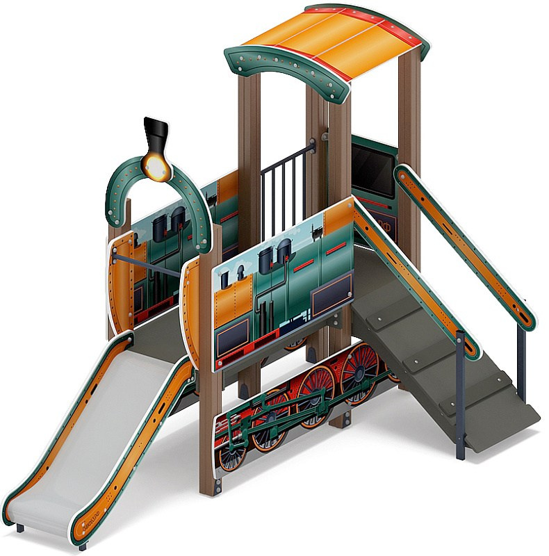 Паровозик (цветной) мини - ДИК 1.03.5.01-16 - Игровой комплекс H=750                                                                                                                          Габариты (ШхДхВ): 3320x1810x2320                                                                                                                                                                     Зона безопасности, мм: 6820х4810                                                                                                                                                                         Скат горки: H=750 (металлический скат)