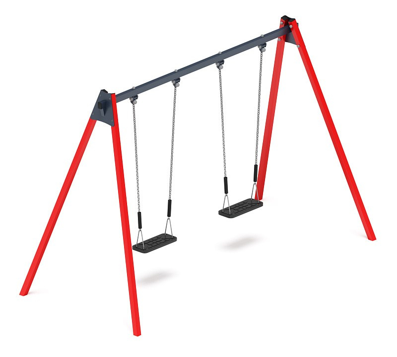 Качели двойные М2 - ИО 12.М.03.03.03-01 Габариты (ШхДхВ): 3115х1460х2070 Зона безопасности, мм: 3200х7000 Возрастные ограничения от 3 лет, весом не более 70 кг