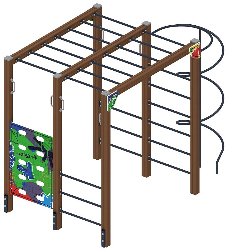 Спортивная серия (Граффити) СК 2.01.01-01 Габариты (ШхДхВ): 3180х1940х2500 Зона безопасности, мм: 6180х4940 Возрастные ограничения 5-12 лет