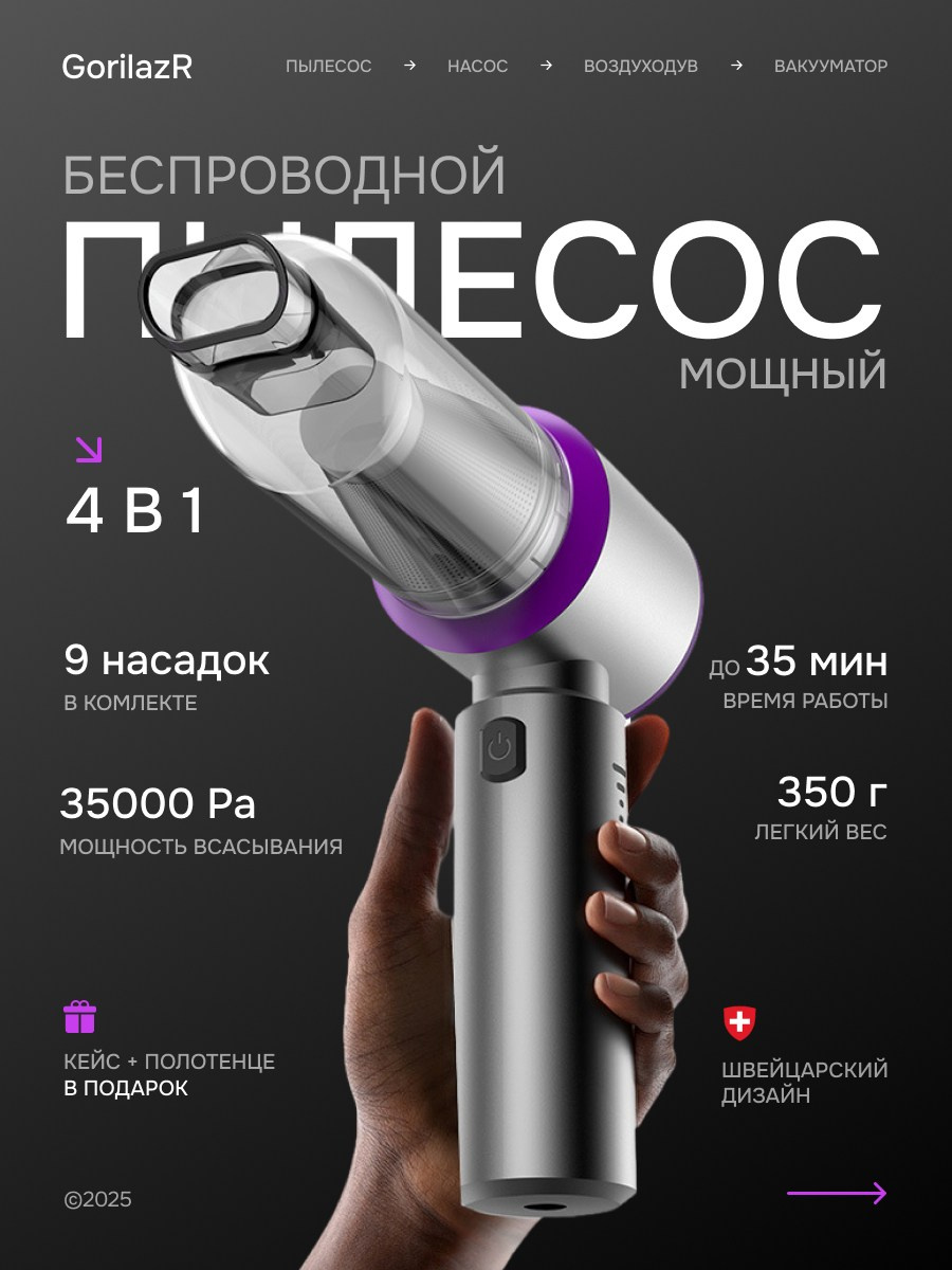 Пылесос автомобильный. TastyType ✦ контент для маркетплейсов