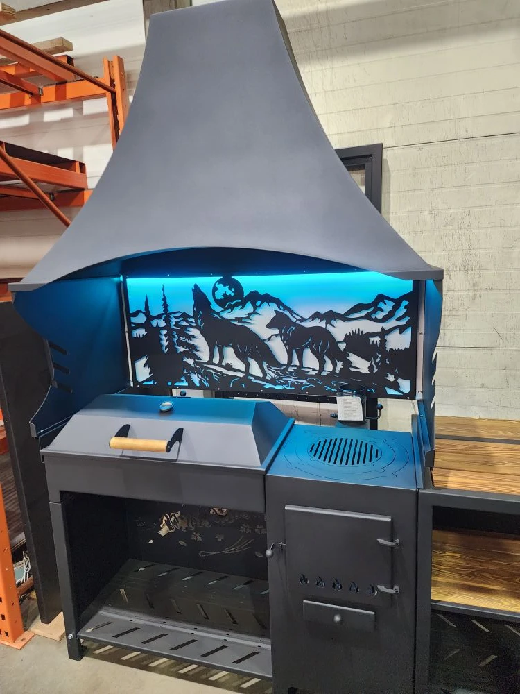 «ДЖЕТА» с расширенным вытяжным зонтом и светодиодной подсветкой. Купить / заказать мангал для дома в Краснодаре от производителя «Дарбин»