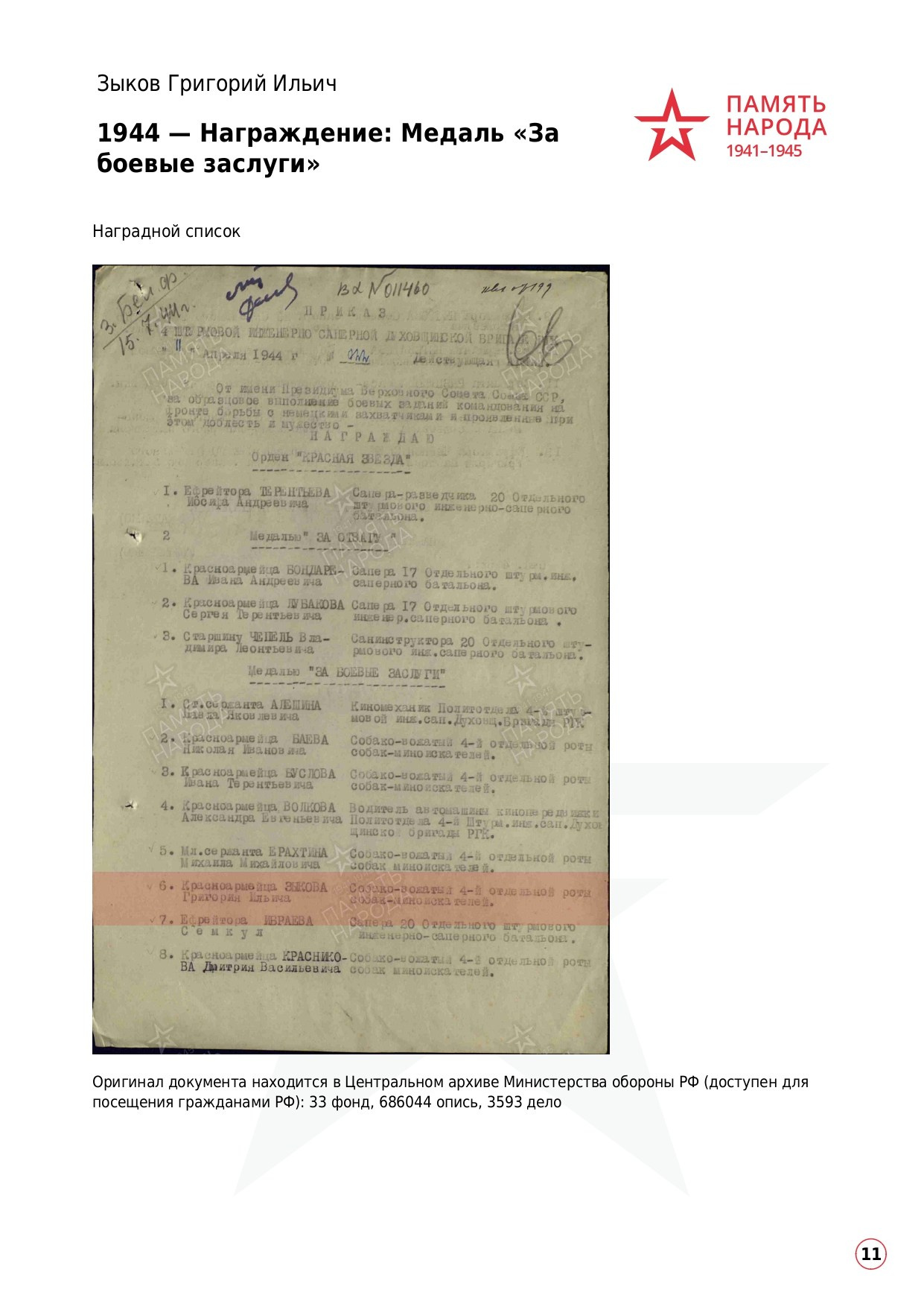 Зыков Григорий Ильичч, 1905 г. р. красноармеец; ефрейтор,. НРОО КЦ "Собаковод"