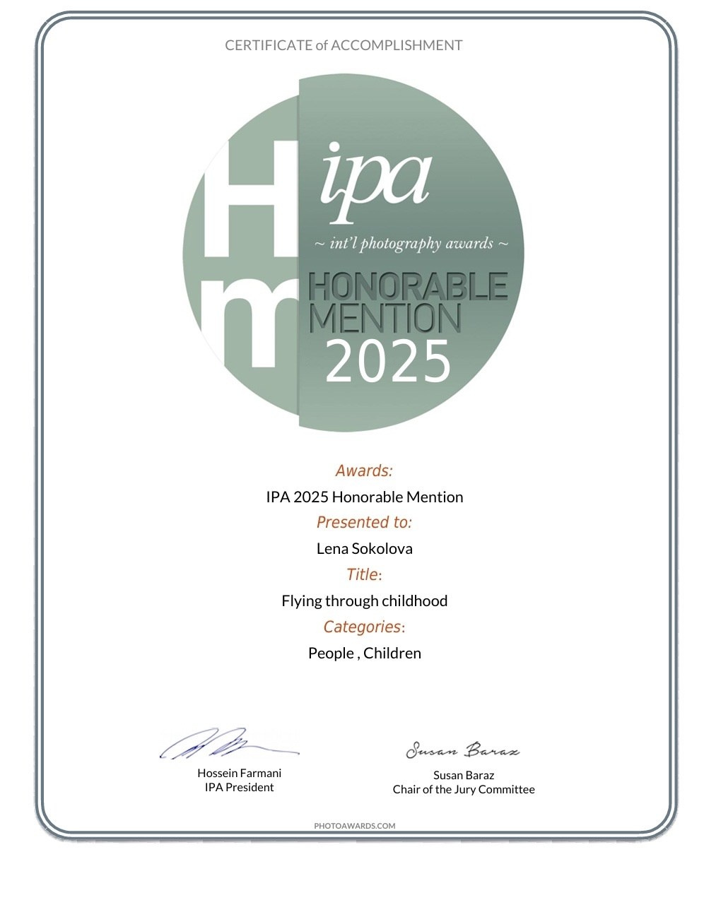 IPA 2025 Три почетных упоминания жюри. Фотографии Лены Соколовой