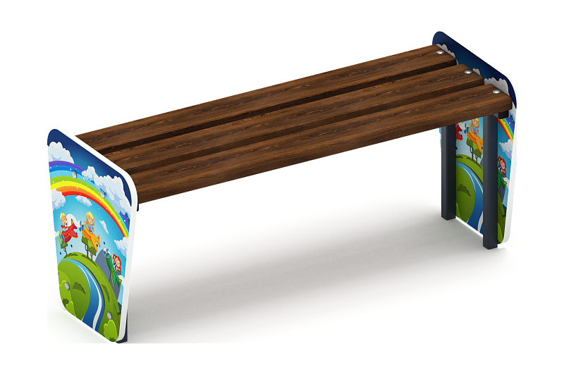 Скамейка детская Солнышко - МФ 41.01.03-И1 Габариты (ШхДхВ): 1180х420х530 мм Зона безопасности, мм: 2180х1420 Возрастные ограничения от 3 лет 