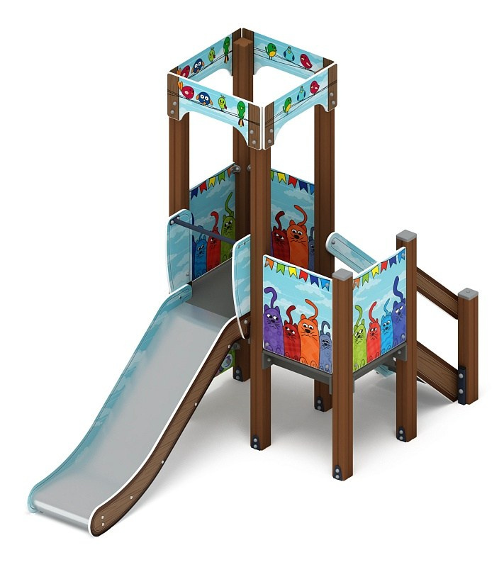 Королевство (Коты) - ДИК 1.15.01-11 - Игровой комплекс H=900                                                                                                                 Габариты (ШхДхВ): 1480х3120х2650                                                                                                                                                                       Зона безопасности, мм: 4480х6620                                                                                                                                                                          Скат горки: H=900 (металлический скат)