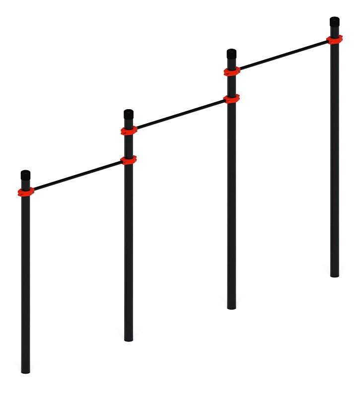 Воркаут 108 красный ВТ 12.03-01 Габариты (ШхДхВ):4240х140х2600 Зона безопасности, мм:7240х3140 Возрастные ограничения от 14 лет, весом не более 100 кг