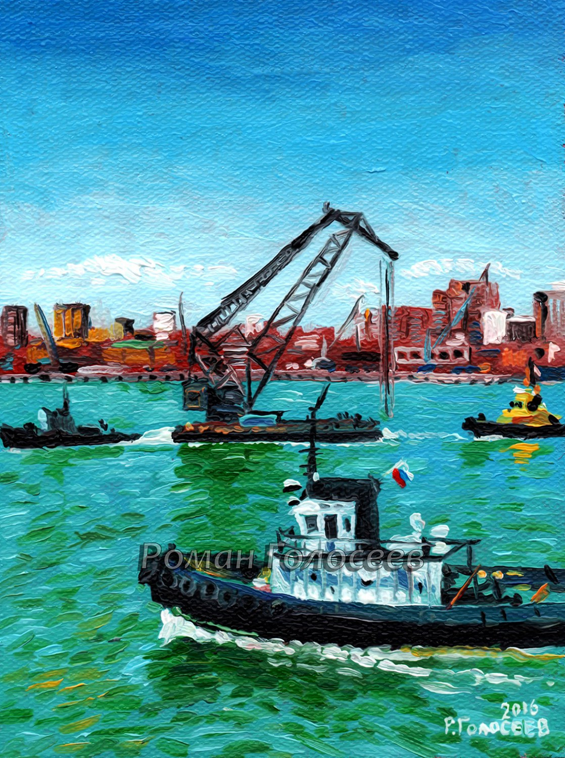 "Буксир во Владивосток", 15х20, холст, масло, 28.07.2016