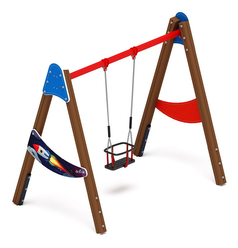 Качели Д1 - ИО 11.Д.04.02-И1 - (Космопорт) Габариты (ШхДхВ): 2450x1600x2230 Зона безопасности, мм: 2450х6950 Возрастные ограничения от 3 лет, весом не более 70 кг