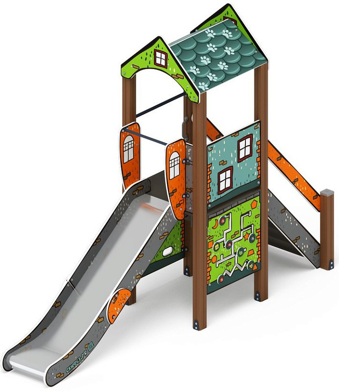 Играйте с нами (Город) - ДИК 2.01.1.01-11 - Игровой комплекс H=1200                                                                                              Габариты (ШхДхВ): 4080x1000x3000                                                                                                                                                                     Зона безопасности, мм: 7580х4000                                                                                                                                                                        Скат горки: H=1200 (металлический скат)                                                                                                                                           Возрастные ограничения от 5 до 12 лет