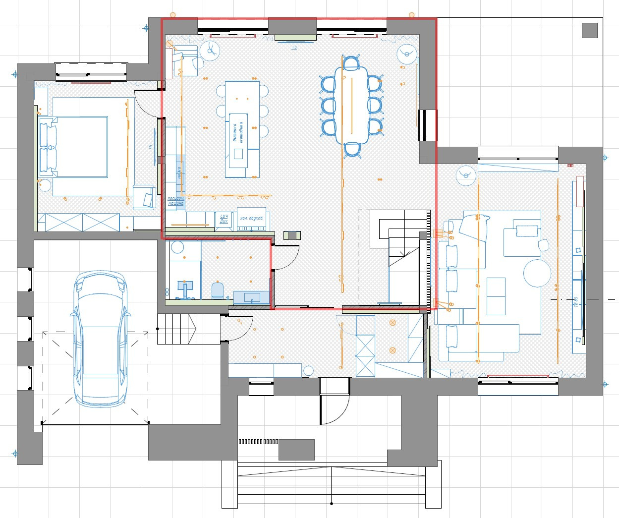 Кухня-столовая и холл (1 этаж). 3D-дизайнер Кристина Пуляевская