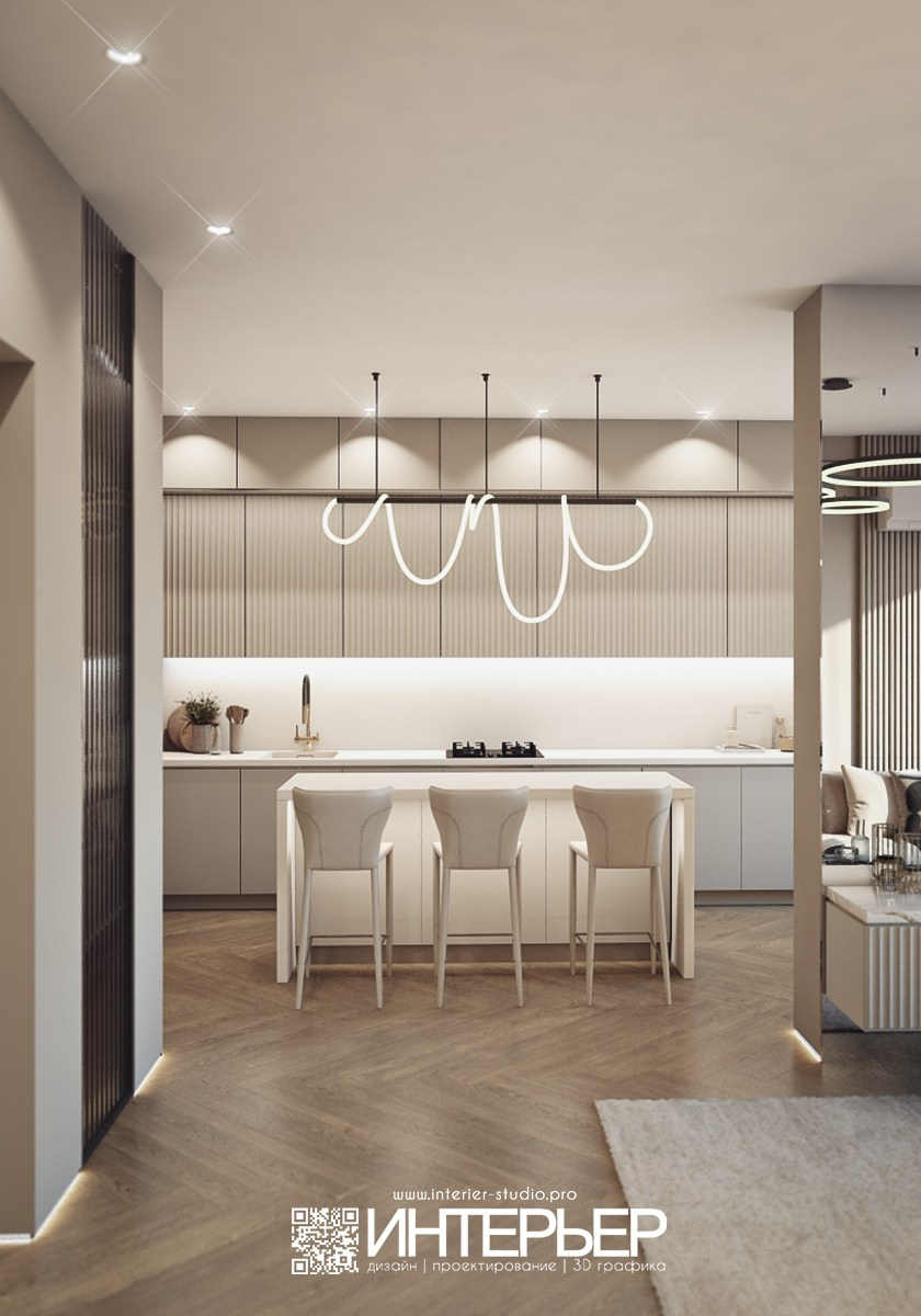Квартира Михаила. ЖК Печорин. Вариант со светлой столешницей. Дизайн интерьера, 3D визуализация и 3D моделирование. Создание проектов и чертежей. КМВ: Кисловодск, Пятигорск, Ессентуки и удаленно