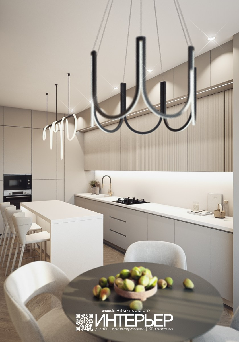 Квартира Михаила. ЖК Печорин. Вариант со светлой столешницей. Дизайн интерьера, 3D визуализация и 3D моделирование. Создание проектов и чертежей. КМВ: Кисловодск, Пятигорск, Ессентуки и удаленно