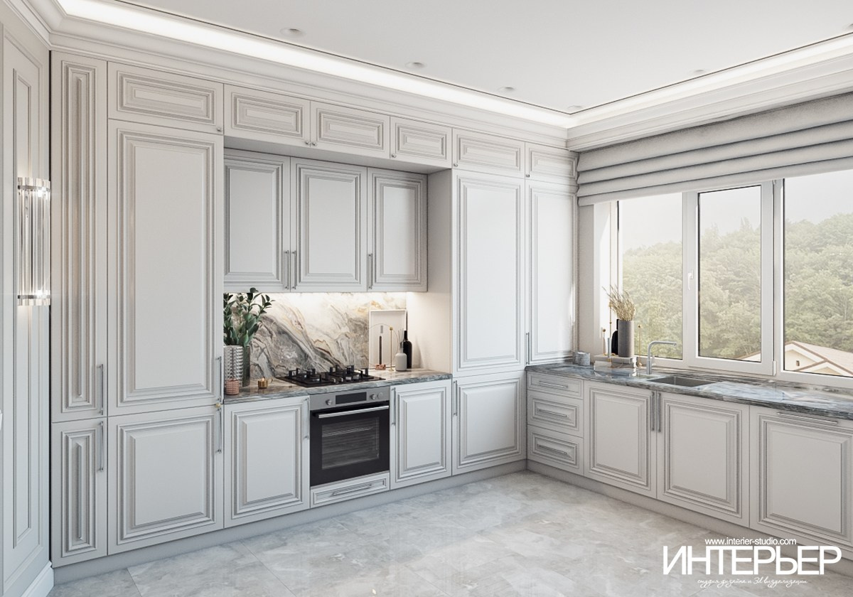 3D визуализация кухни светло-бежевый интерьер дизайн кухни дизайн интерьера дизайн квартиры дизайн Кисловодск дизайн Пятигорск дизайн Ессентуки