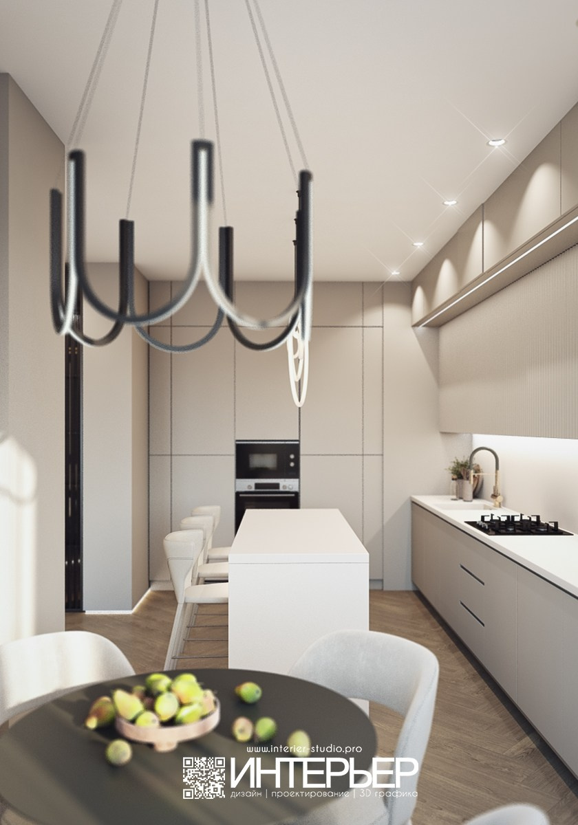 Квартира Михаила. ЖК Печорин. Вариант со светлой столешницей. Дизайн интерьера, 3D визуализация и 3D моделирование. Создание проектов и чертежей. КМВ: Кисловодск, Пятигорск, Ессентуки и удаленно