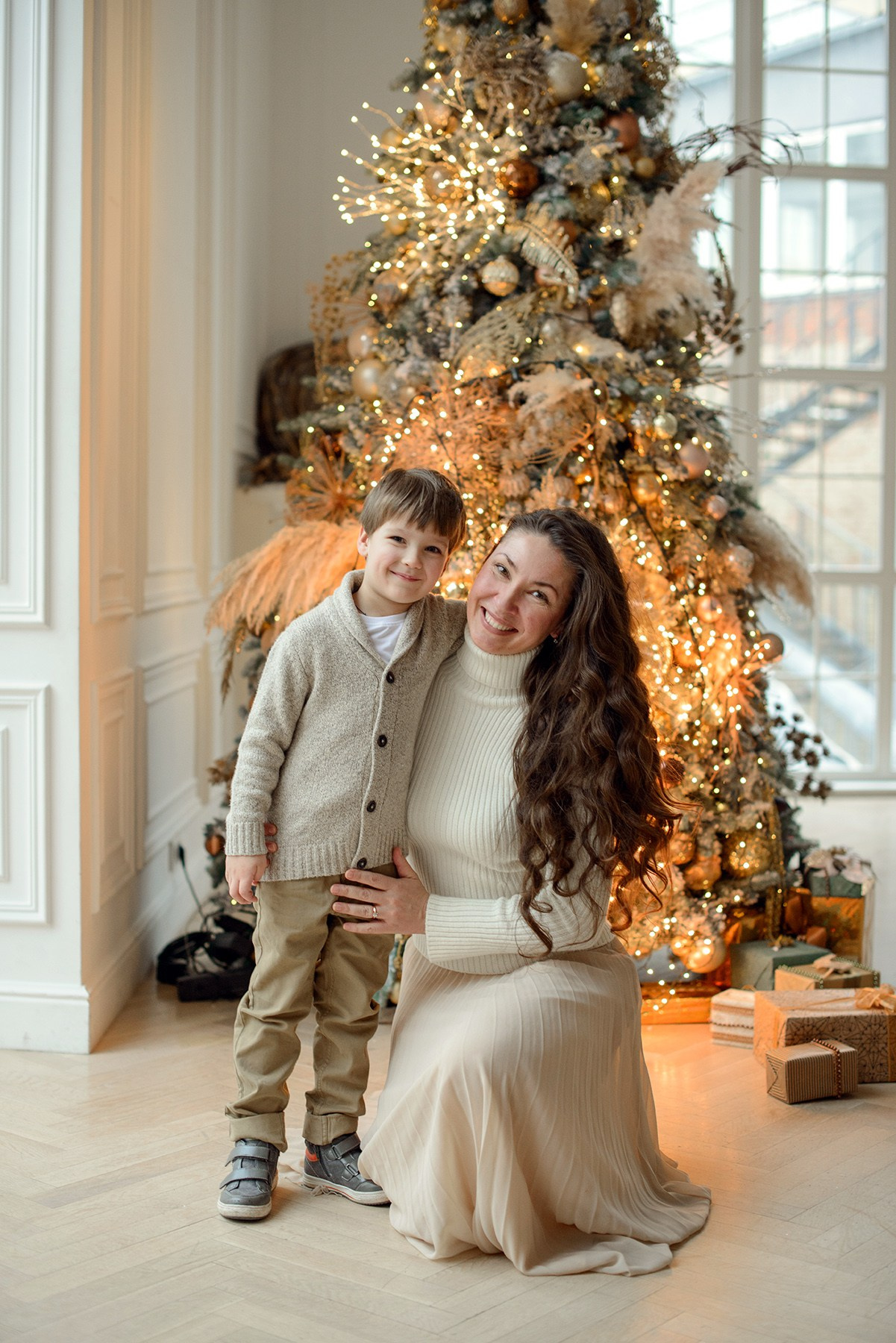 Mom and son , Studio photo shoot at Christmas time